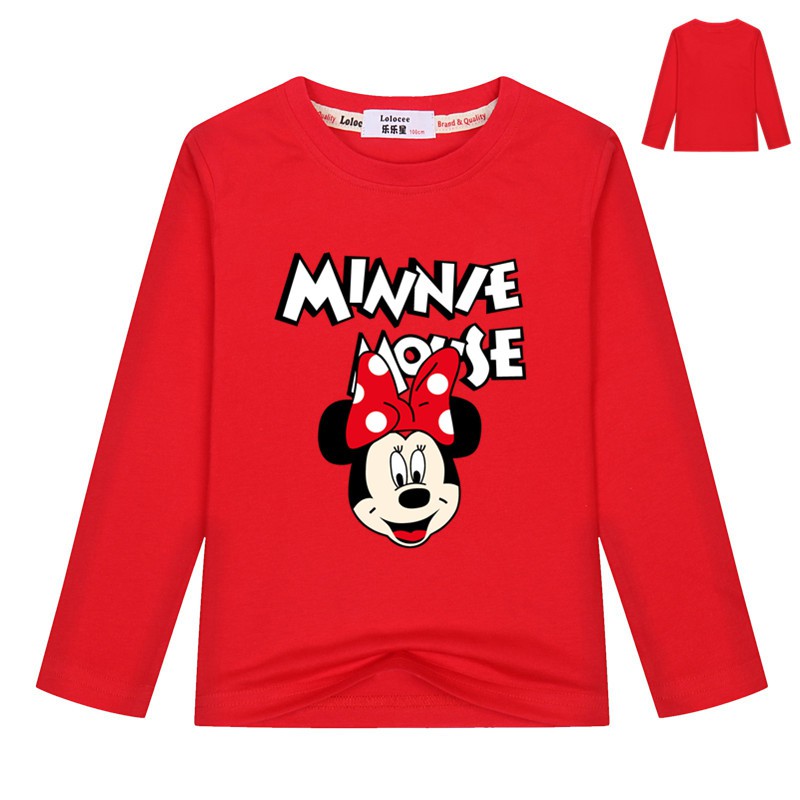 áo thun dài tay cho bé gái dễ thương chuột minnie vui nhộn ngọn tee