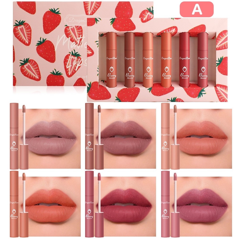 Bộ 6 Son Môi Màu Nhung Lì Chống Thấm Nước Lâu Trôi Không Để Lại Dấu