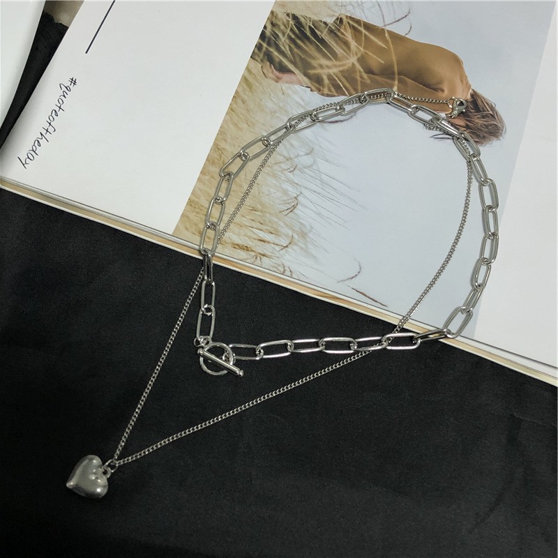 Bộ 2 dây chuyền trái tim xích móc lớn phong cách thới thượng