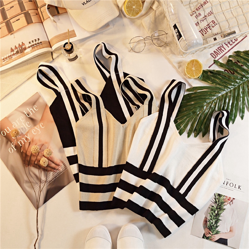 SUXI Áo Sát Nách Dệt Kim Phong Cách Hàn Quốc