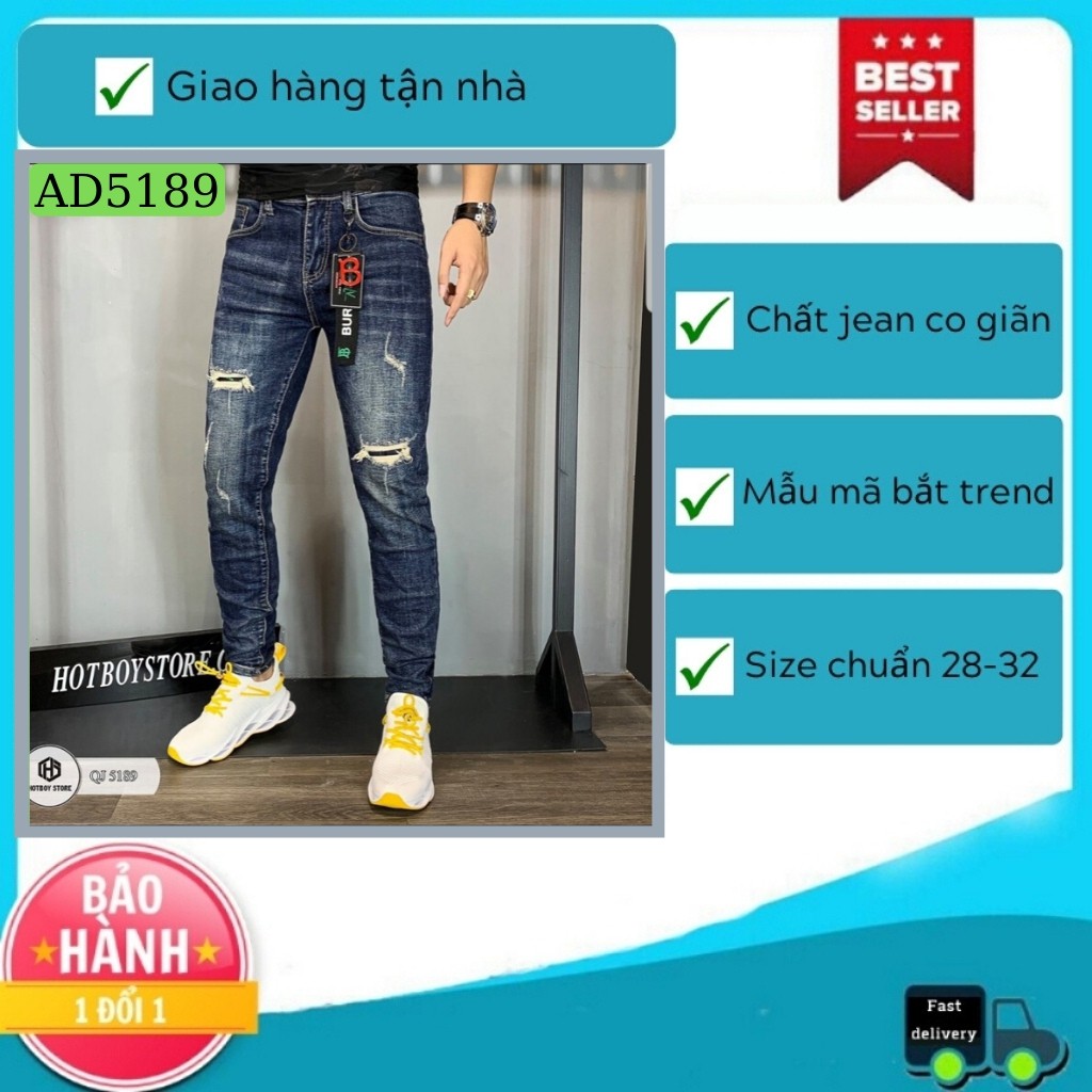 Quần Jean Nam Cao Cấp AD5189 Xanh Rách Nhiều Mẫu Hót 2020 Phong Cách (44-70KG) -Sơ_Mi_Nam_VNXK