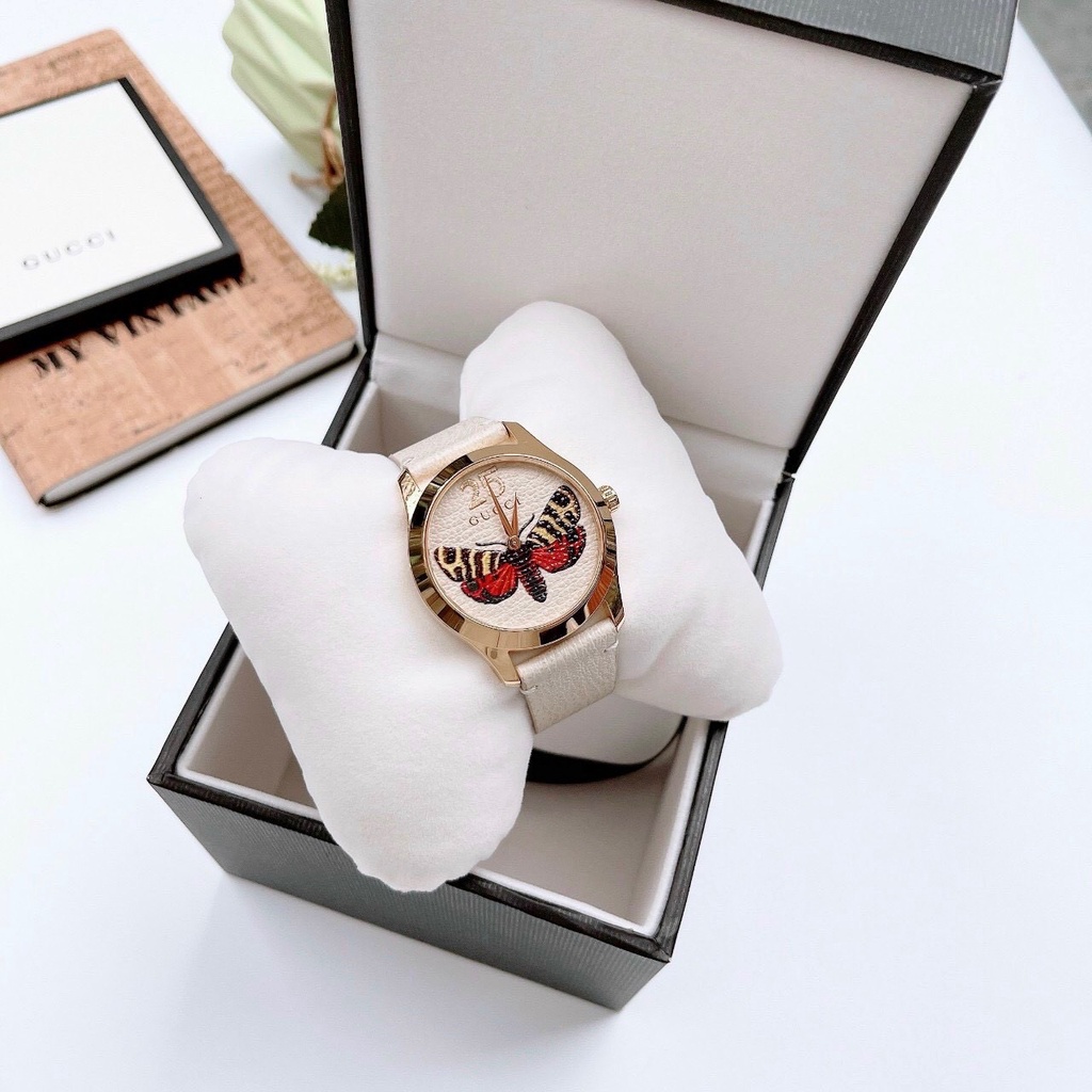 Đồng hồ nữ GUCCI đồng hồ pin CÁNH BƯỚM dây da SANG TRỌNG- TRANG NHÃ size 34mm