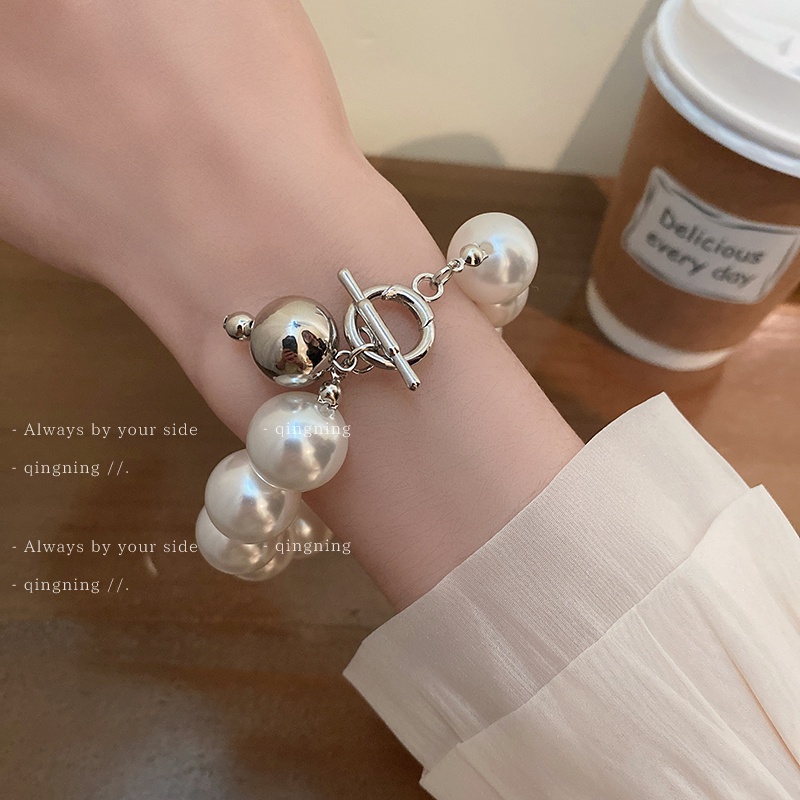 DREJEW Vòng đeo tay đính hạt ngọc trai giả hình chữ T phong cách Pháp cổ điển độc đáo