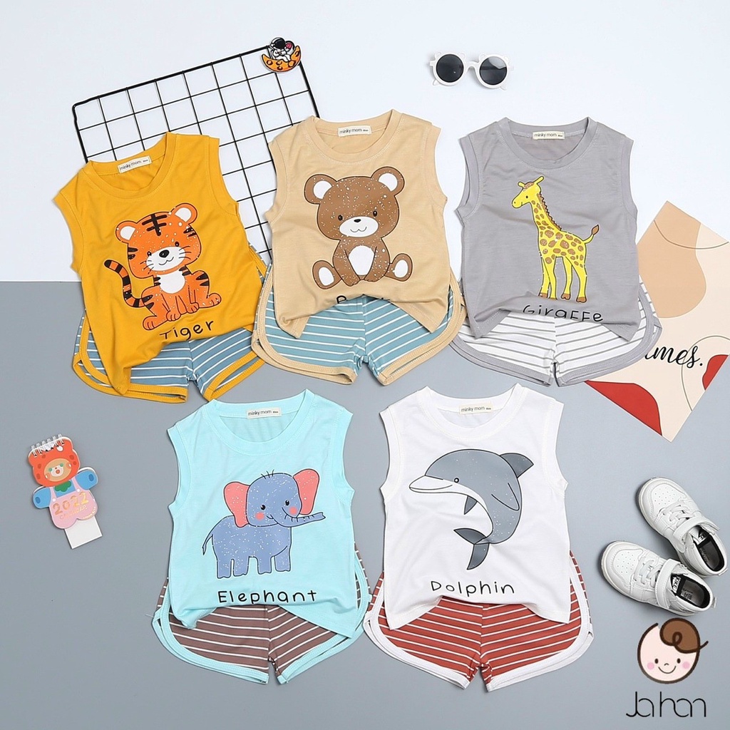 FREESHIPBộ Thun Lạnh Sát Nách Hàng Chuẩn Họa Tiết Dể Thương Cho Bé Gái Bé Trai