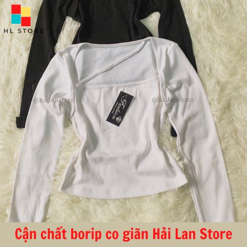 Áo croptop ❤️ Áo thun nữ tay dài ôm body chất borip co dãn dây chéo cổ phong cách Ulzzang hottrend Hải Lan TA22