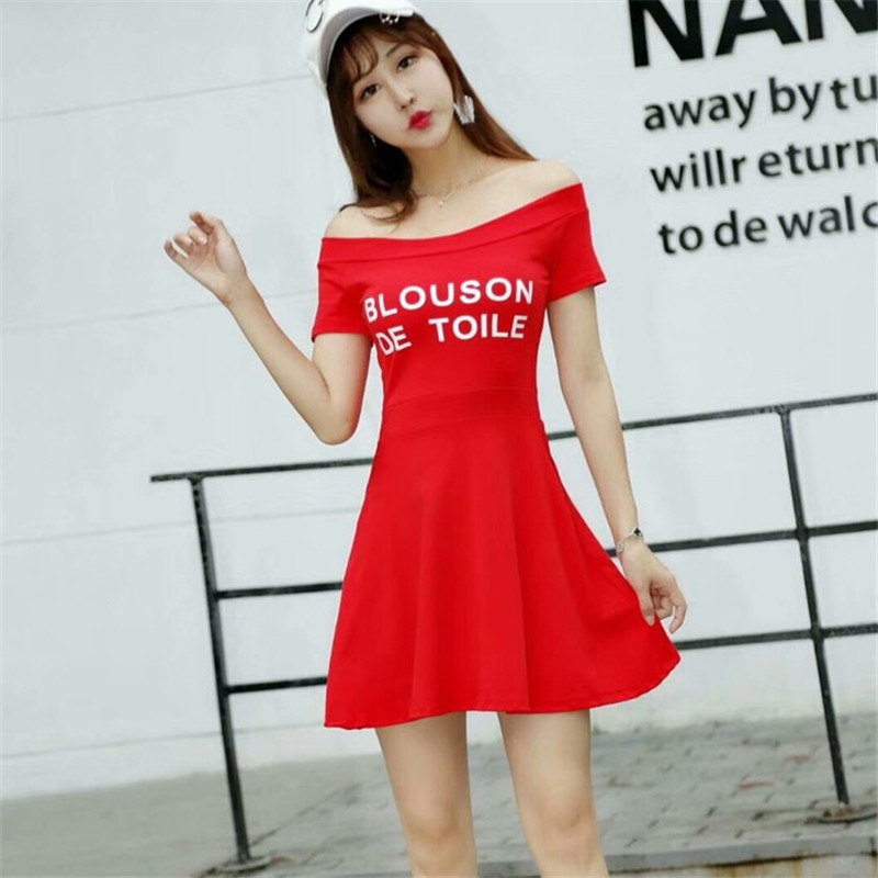 One Đầm Ngắn Tay Hở Vai In Chữ Thời Trang Cho Nữ | BigBuy360 - bigbuy360.vn