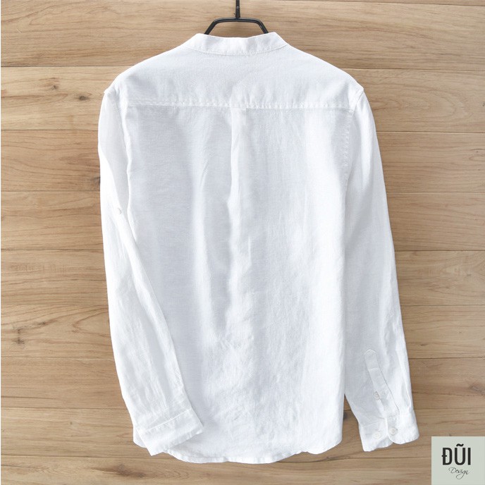 Áo đũi nam cài khuy cổ trụ xanh dài tay mẫu 6