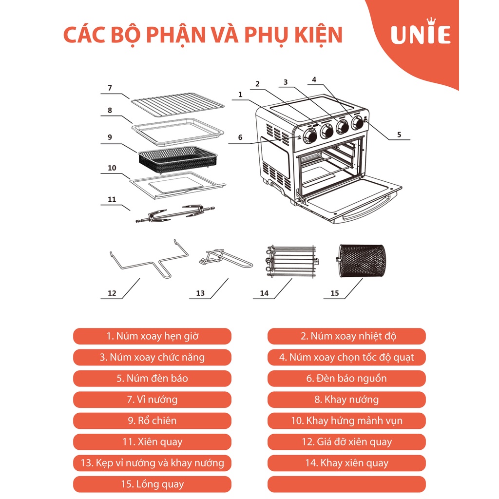 Lò nướng kiêm nồi chiên không dầu UNIE Q37- 25lit