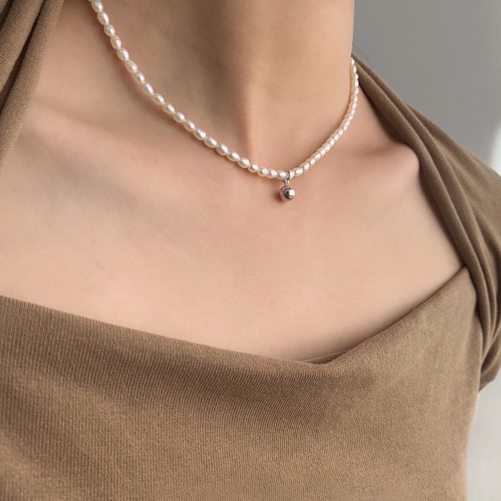 Dây chuyền bạc ý 925 ngọc trai nhân tạo vòng cổ nữ cổ điển