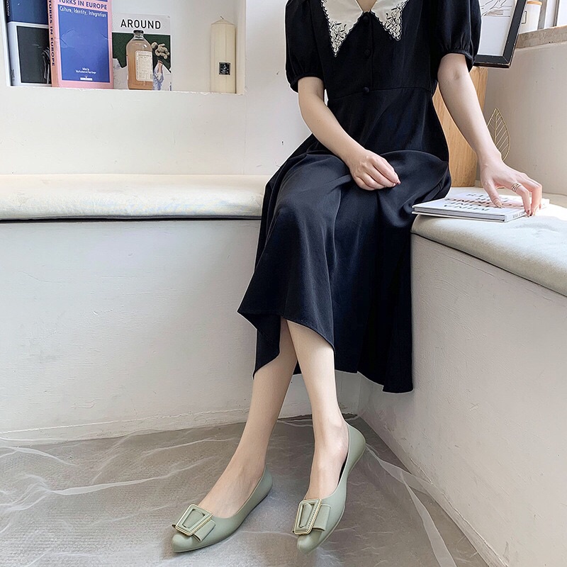 Giày búp bê mũi nhọn - Giày nhựa thơm đế bệt đi mưa chống nước basic đủ size 36-40