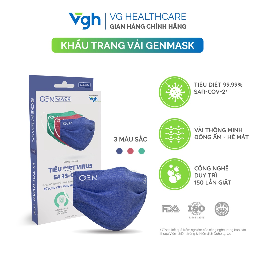 Khẩu trang vải công nghệ GenMask vô hiệu hóa vi khuẩn, thoải mái, dễ chịu - Chính hãng VG Healthcare - Hộp 1 chiếc