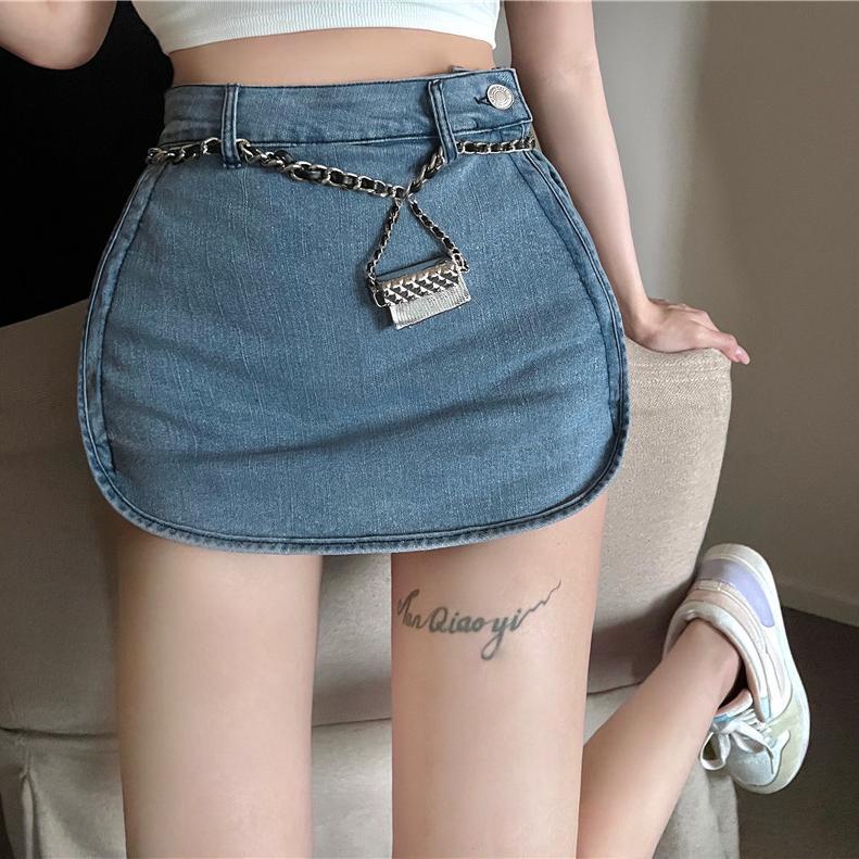 jiashucheng Chân Váy Jeans Lưng Cao Phong Cách Retro Cho Nữ