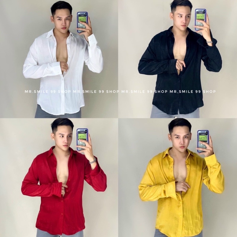 [Hình Thật] Áo Sơ Mi Tay Dài Lụa Basic Unisex Mr Smile 99 Shop