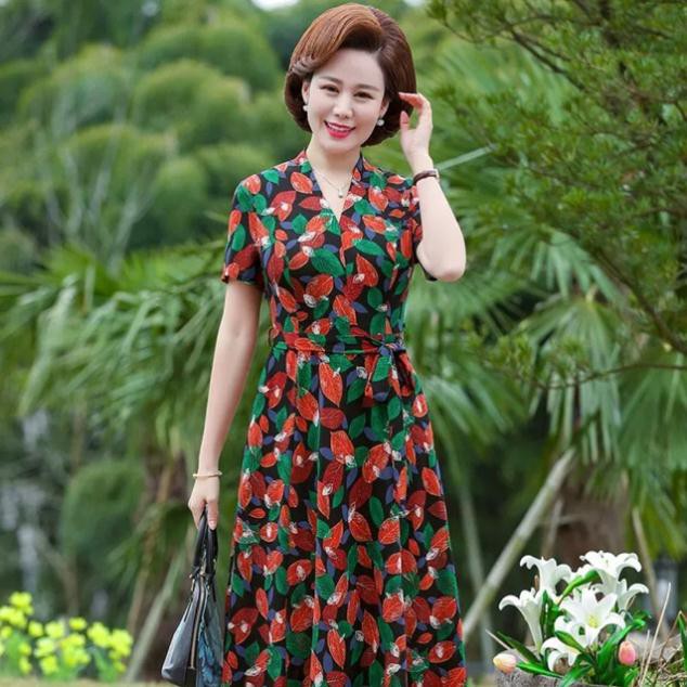 Váy trung tuổi thời trang cao cấp(ảnh thật khách mặc) hàng Quảng Châu