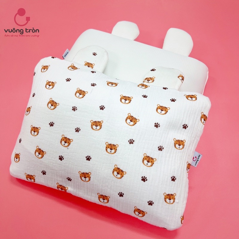 Gối chữ nhật 25.35cm muslin cao cấp Vuông Tròn ruột bông lông vũ, vải xô sợi tre bamboo an toàn cho bé yêu