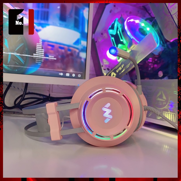 Tai Nghe Máy Tính Chụp Tai Có Mic Wangming 9800s Màu Hồng Led Rgb Tai Nghe Headphone Vi Tính Laptop Pc Có Dây