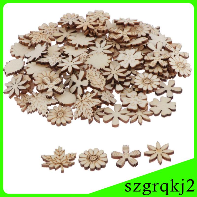 Set 100 Miếng Gỗ Hình Hoa Lá / Lá Dùng Trang Trí Thủ Công