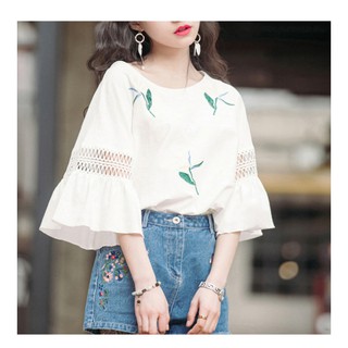 ÁO TRẮNG TAY BÈO LỠ (ÁO KIỂU_CÓ ẢNH THẬT)
