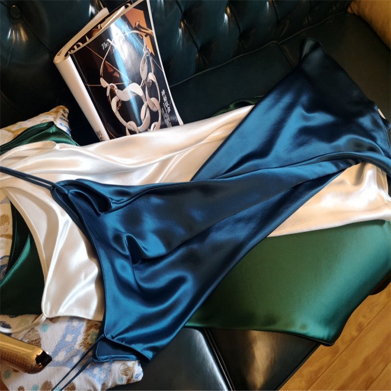 Đầm Hai Dây Giả Lụa Satin Dáng Ôm Dài Vừa Vặn Hàng Châu Cao Cấp