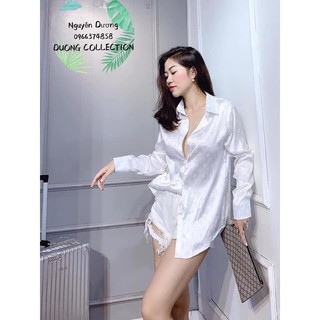 ÁO SƠ MI LỤA IN CHỮ CHÌM