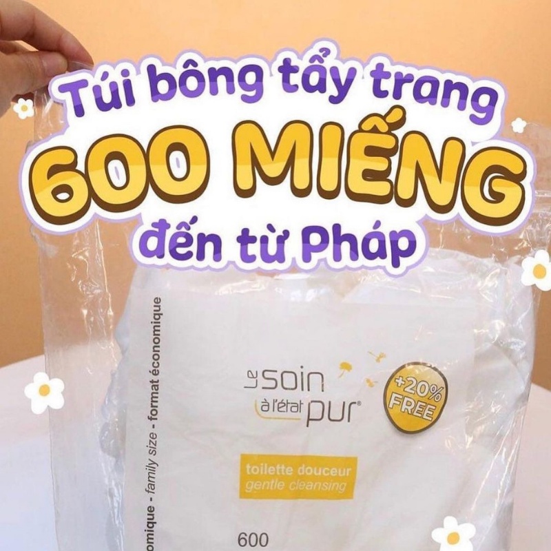 [LOẠI 600 MIẾNG] Bông Tẩy Trang Nội Địa Pháp Tetra Medical Carrés De Coton mịn da, không xơ