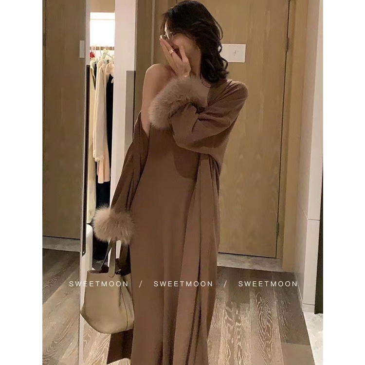 Set Đầm Ôm Và Áo Khoác Cardigan Tay Dài Thời Trang Quyến Rũ Cho Nữ