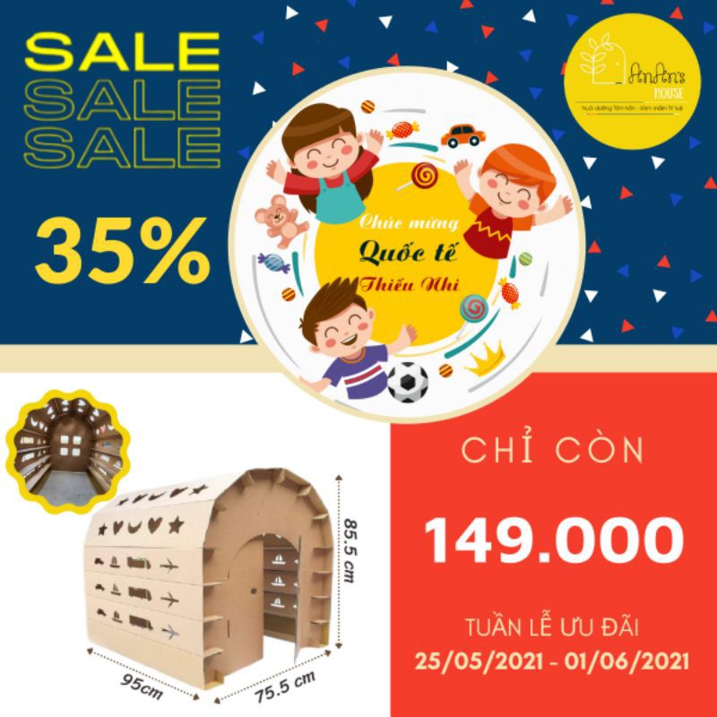 Nhà bìa Carton cho Bé - Siêu đẹp, chắc chắn, kích thước lớn - Cửa 05 lớp - Quà tặng Bé yêu