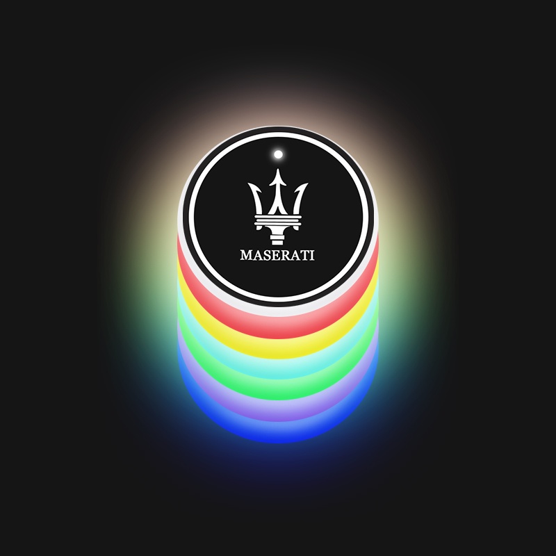 Bộ 2 Đế Lót Ly Cảm Biến Thông Minh Có Đèn Led 7 Màu Cho Xe Hơi Maserati Quattroporte Ghibli GranTurismo Gran Cabrio Levante