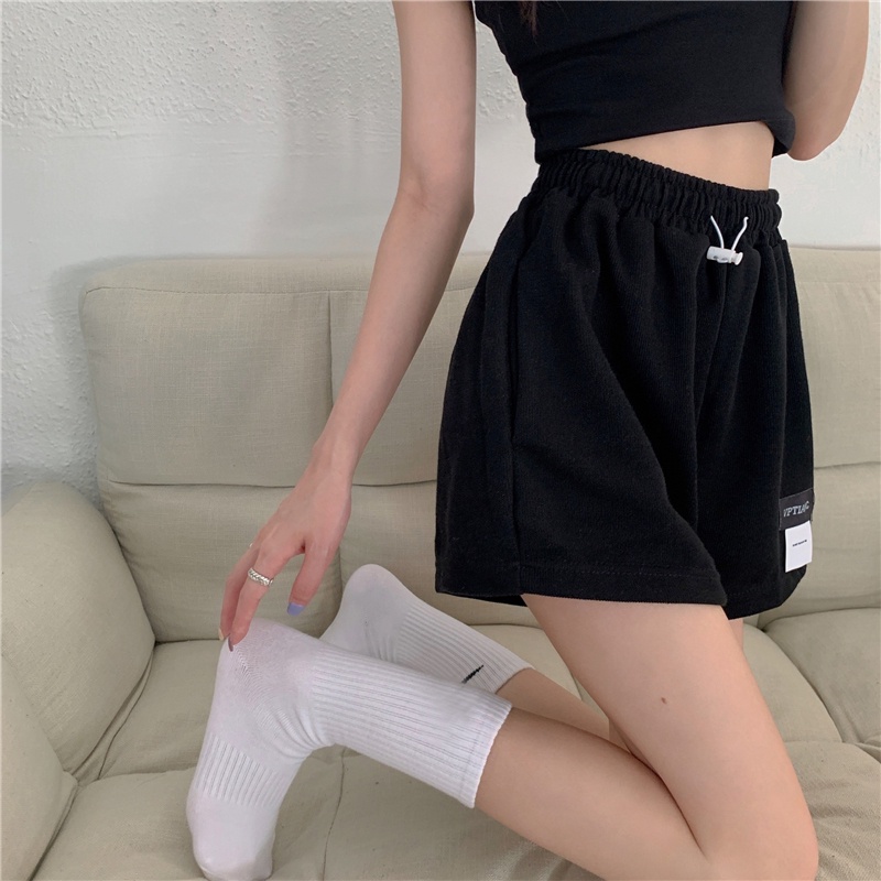 Quần đùi nữ mặc nhà ống rộng Yinxx, sooc nữ lưng cao vải gân cotton QS105