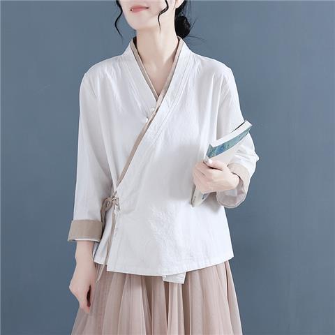 Áo sơ mi hán phục tà xéo cài khuy size lớn vải lanh cotton size lớn nghệ thuật