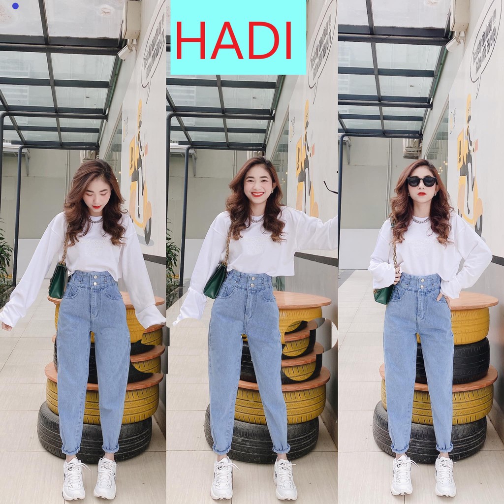 [ NY64 ] QUẦN BAGGY JEAN NỮ LƯNG CAO 2 NÚT 6 DÂY ĐAN DỌC MÀU XANH NHẠT CAO CẤP HADI ĐỦ SIZE S, M, L TREND PHONG CÁCH