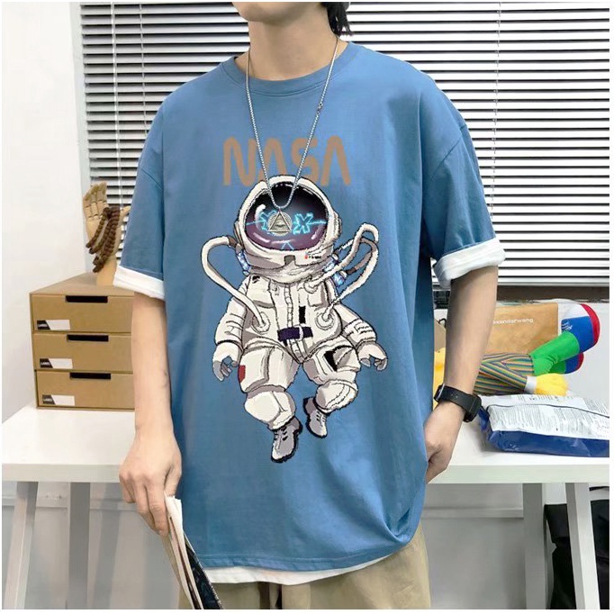 [Mẫu Mới] Áo Thun Nam Nữ Unisex Form Rộng Tay Lỡ Cổ Tròn Phối Họa Tiết Hoạt Hình In Chữ NASA zenkonu TOP NAM 178V2