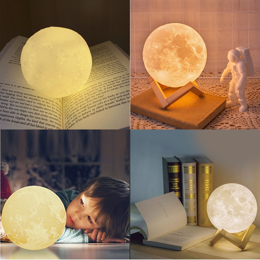 Đèn Ngủ Hình Mặt Trăng 3D Điều Khiển Cảm Ứng Dành Cho Trẻ Em