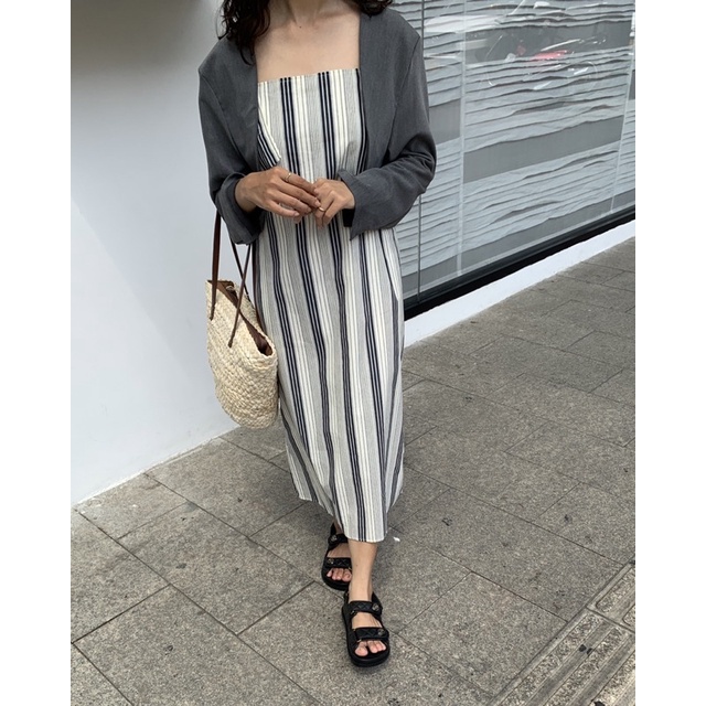 Đầm Yếm Dáng Dài Kẻ Sọc Loufer | DA-LA3538 | Lana Official