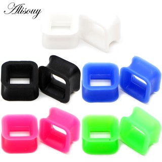 Alisouy 2 Chiếc Vuông Silicon Thoải Mái Mỏng loe Tai Cắm Thịt Đường Hầm Đo Mở Rộng Cáng Earlets Khuyên Tai