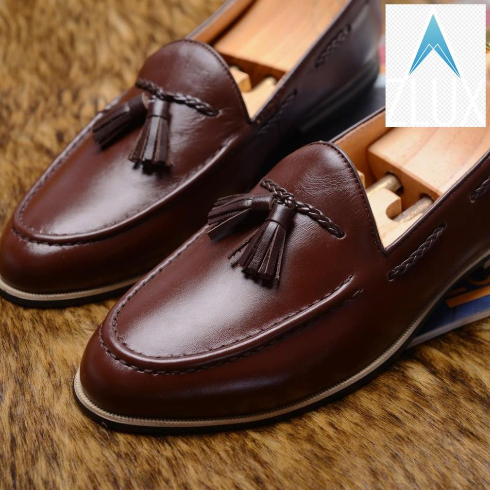 Bán mới Giày da nam Tassel Loafer viền dây tết màu nâu
