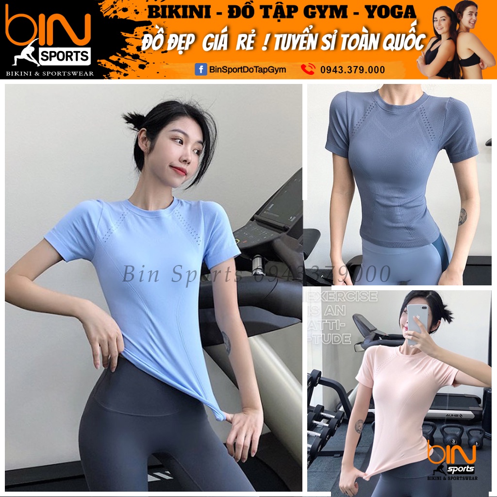 Áo tập gym yoga nữ vải dệt kim thấm hút mồ hôi Bin Sports A187