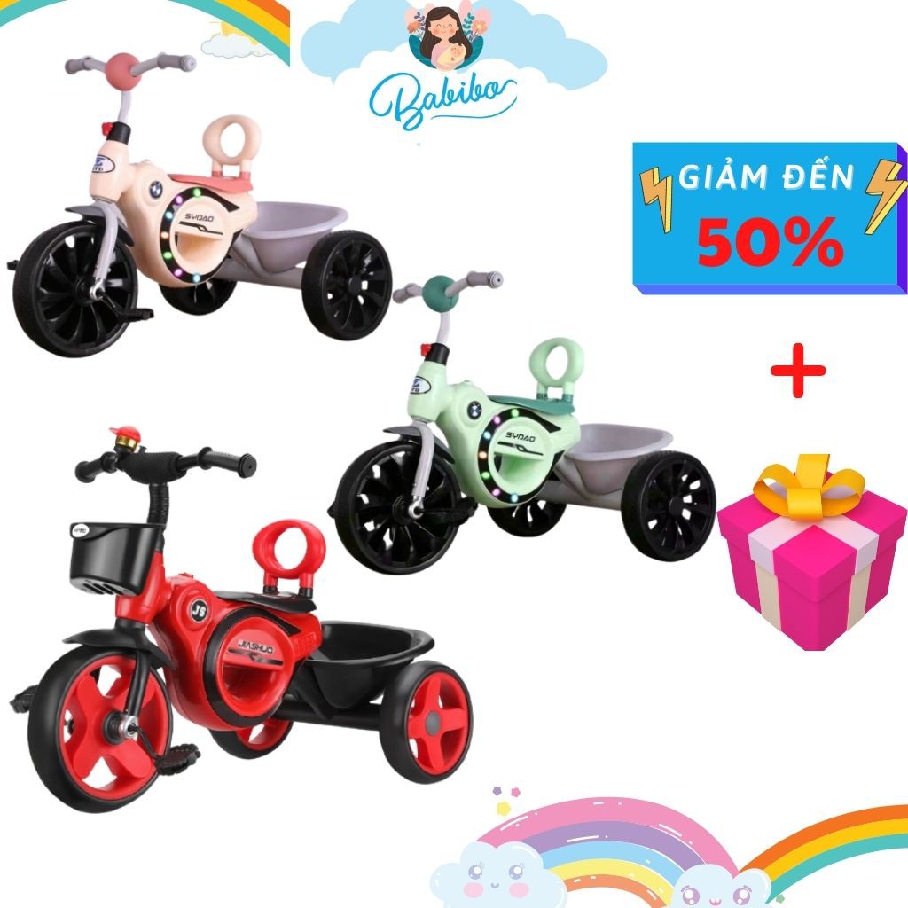 Xe chòi chân cho bé chính hãng SYD 740, xe 3 bánh có đèn nhạc, có giỏ đồ loại mới cho bé- Babibo Kids