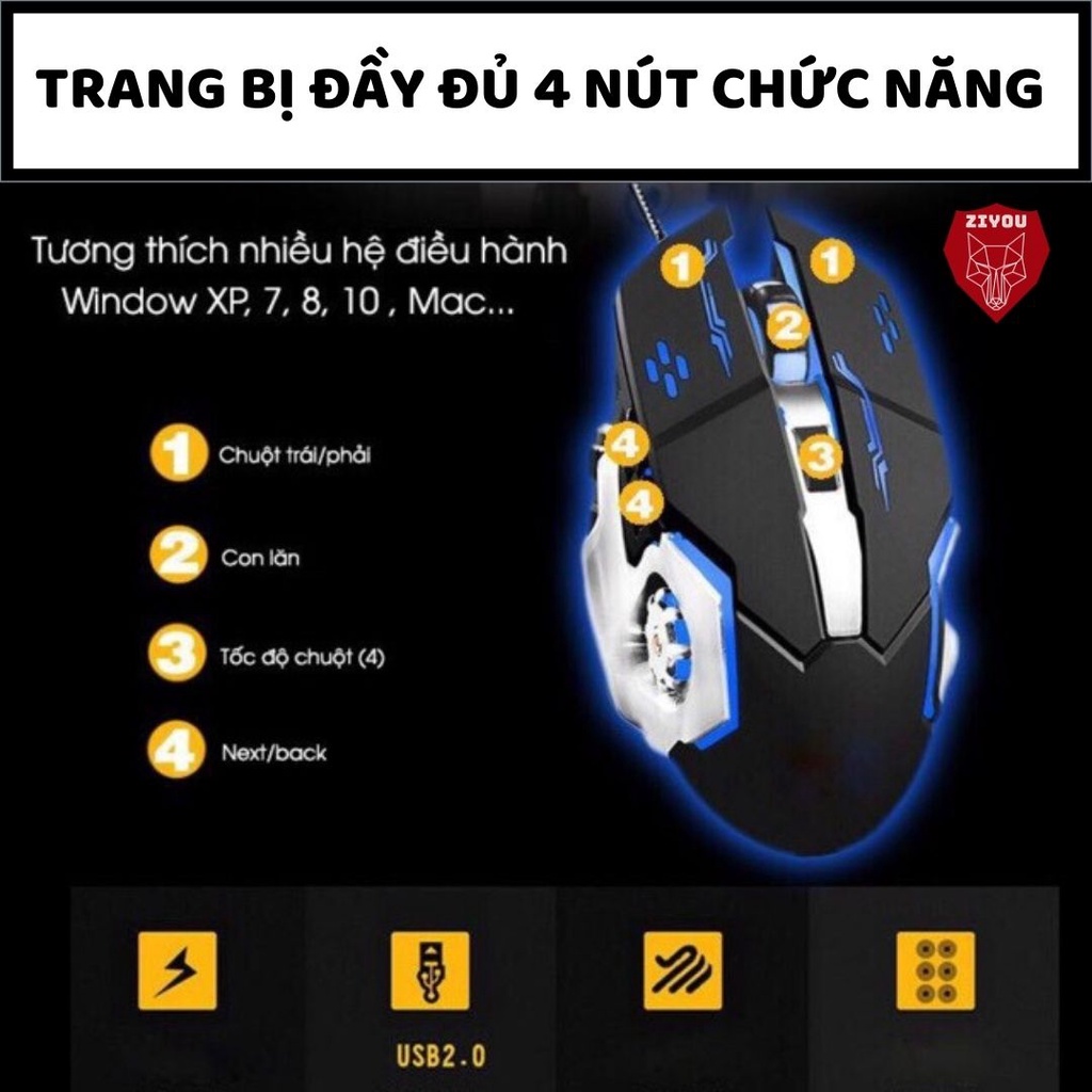 Bộ Bàn Phím Và Chuột Kèm Tai Nghe Chuyên Game ZIYOU Led 10 Chế Độ Nháy, Gõ êm,Tai Nghe âm Thanh 8D Super Bass K618+V8+K3