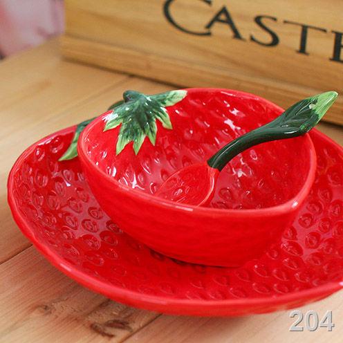 Phim hoạt hình sáng tạo dâu tây trái cây bát sứ khỏe mạnh trẻ em bộ đồ ăn dễ thương cơm canh đĩa thìa