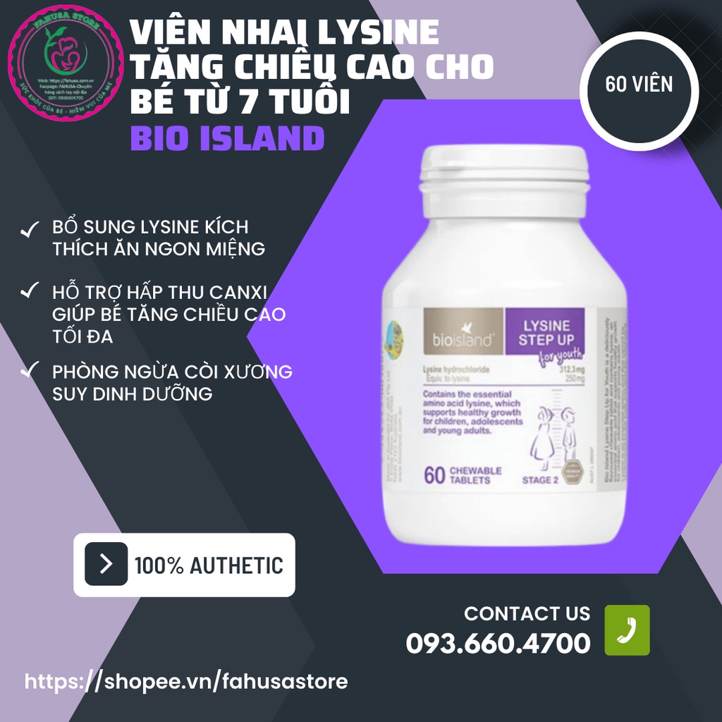 VIÊN UỐNG BIO ISLAND LYSINE HỖ TRỢ TĂNG CHIỀU CAO 60 VIÊN DATE 2025