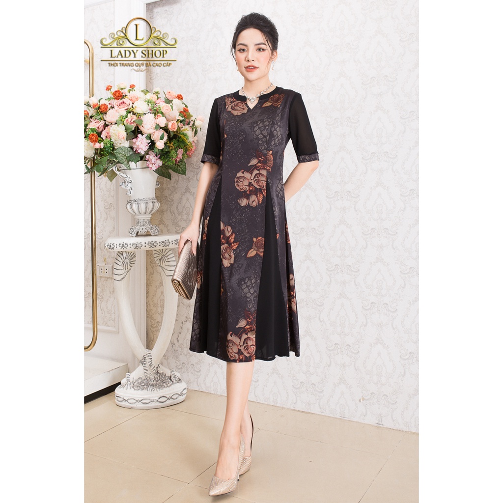 Váy Đầm trung niên Ladyshop đầm lụa thời trang nữ phối voan cao cấp TK681 | BigBuy360 - bigbuy360.vn