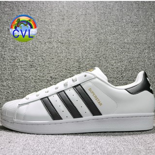 (Siêu Hot) Giày Adidas superstar Vạch Đen Tem Vàng C77124 Đế giày siêu mềm Và Da bò lớp đầu tiên