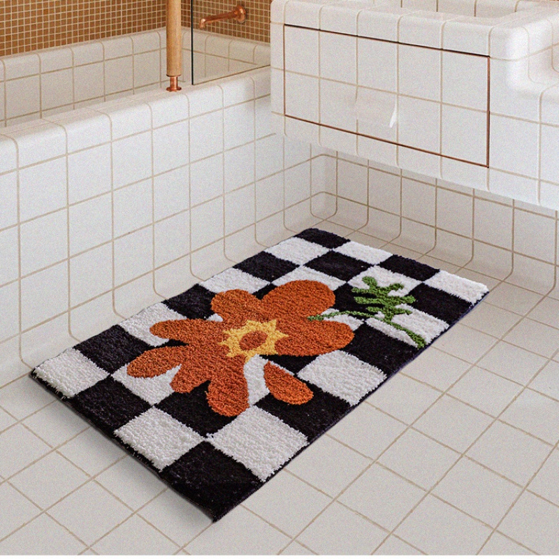 Thảm Lót Sàn Nhà Tắm / Toilet Họa Tiết Kẻ Sọc Trắng Đen Thấm Hút Tốt Chống Trượt Nhanh Khô Tiện Dụng