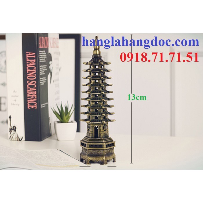 Tháp Văn Xương mô hình thu nhỏ bằng kim loại, 9 tầng, cao 13cm