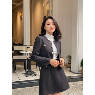 Set váy dạ tweed đen trắng cổ tròn Ellen Set - phoebestudio