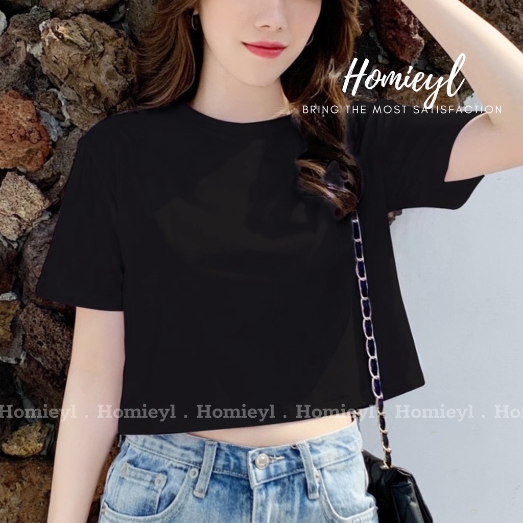 Áo thun croptop nữ form rộng cổ tròn tay ngắn Homieyl cao cấp, áo croptop ngắn tay dáng rộng chất vải thun cotton H214
