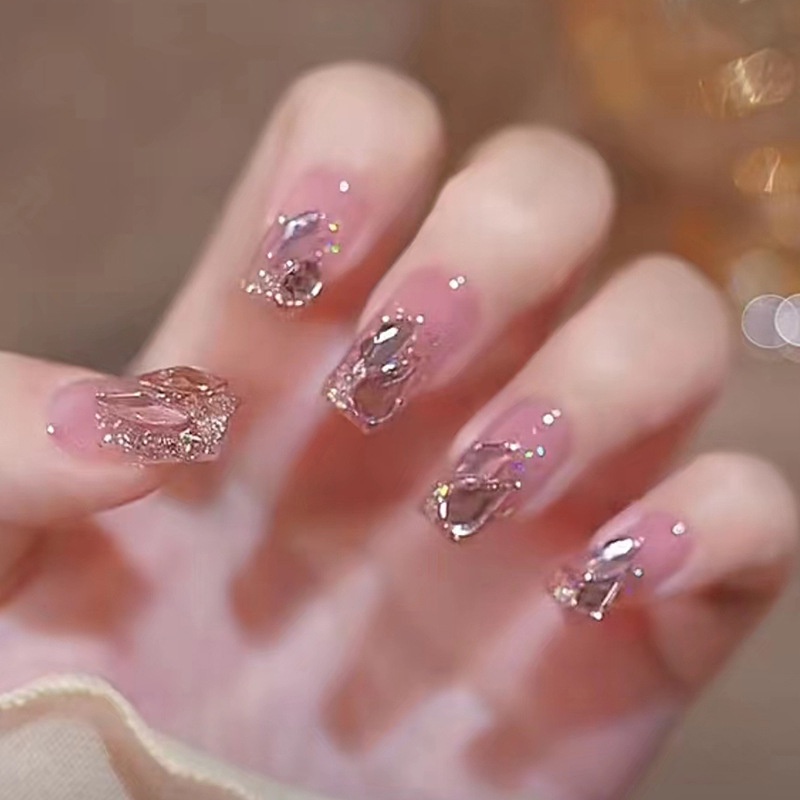Set 24 Móng Tay Giả Đính Đá Thời Trang Cho Nữ