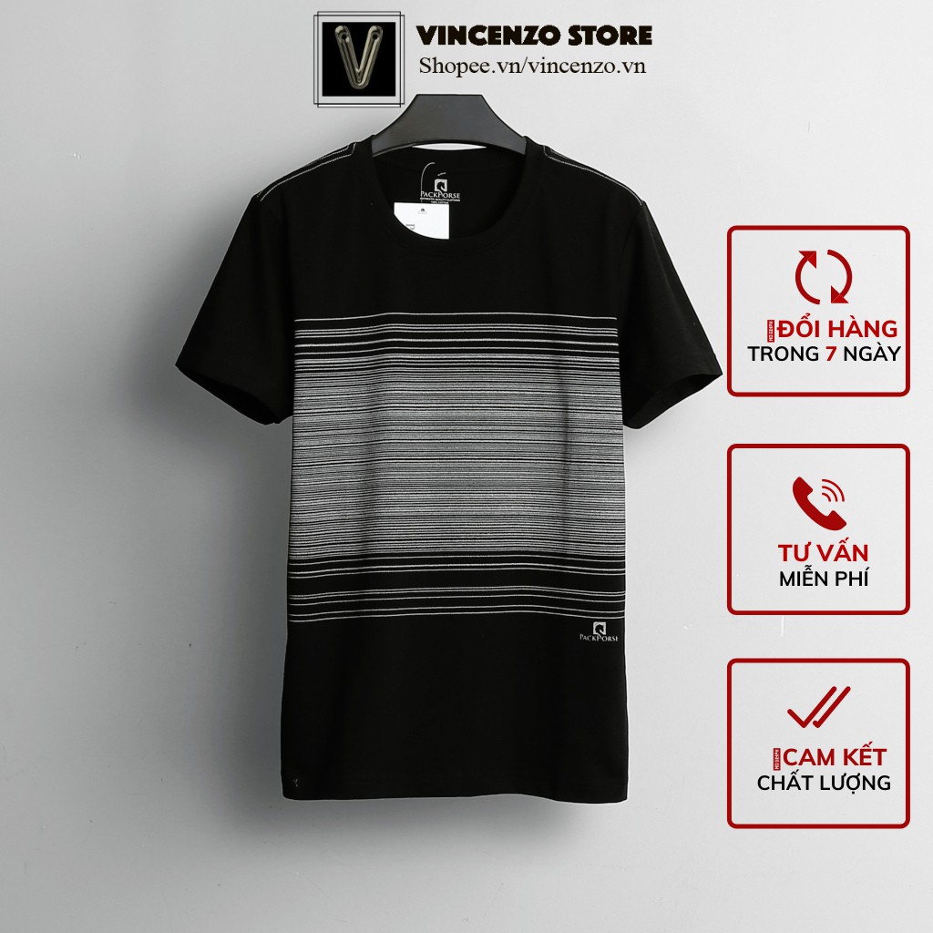 Áo phông nam ngắn tay cổ tròn 100% cotton Pack sọc cao cấp| Áo thun nam đẹp VINCENZO STORE
