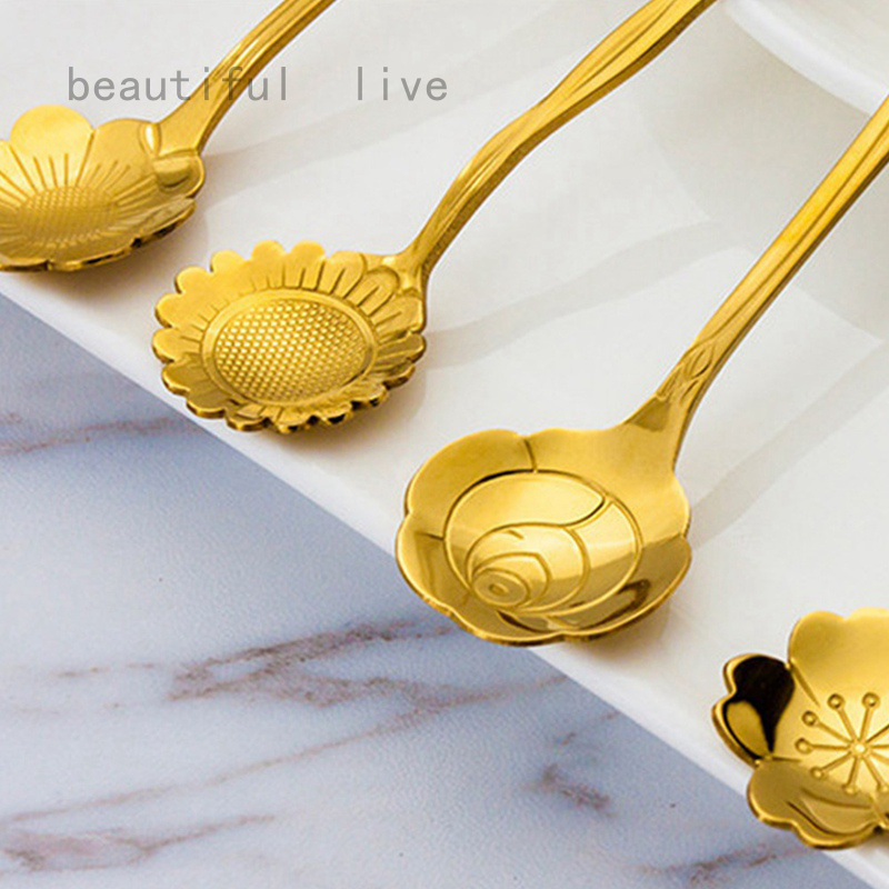 Muỗng Cà Phê Bằng Thép Không Gỉ Hình Hoa Hồng Màu Vàng Sáng Tạo | BigBuy360 - bigbuy360.vn